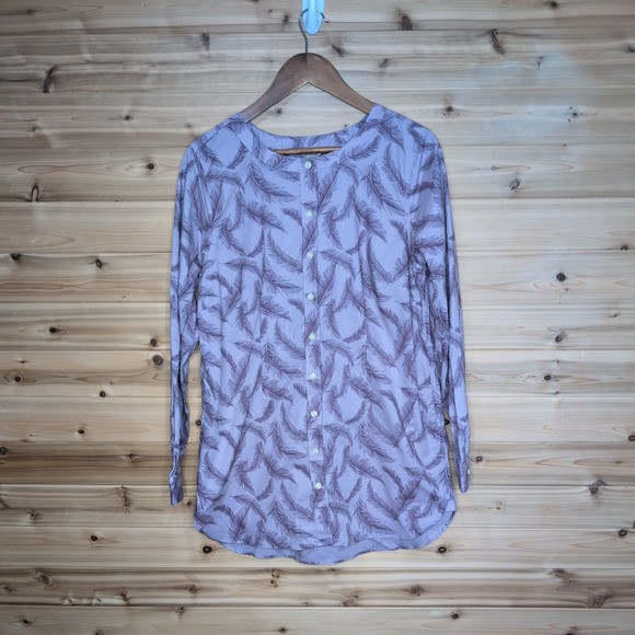 Duluth Trading Co Tops - Duluth Trading Co Lavender Feather Print Button Down Tunic Top 89813 Womens M